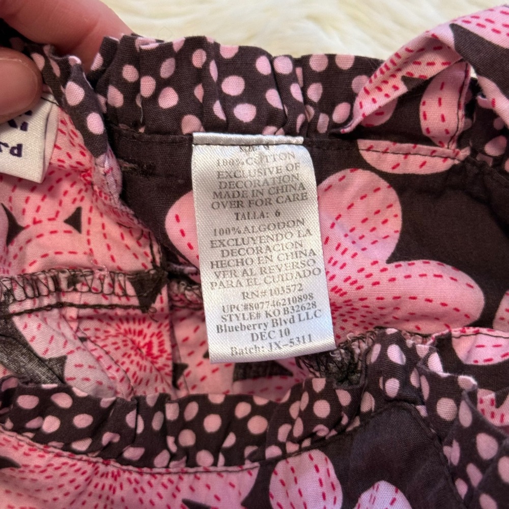Blueberry Blvd Girls Size 6 Pink Floral Brown Cotton Sundress Polka Dot Bow Trim - Picture 6 of 6